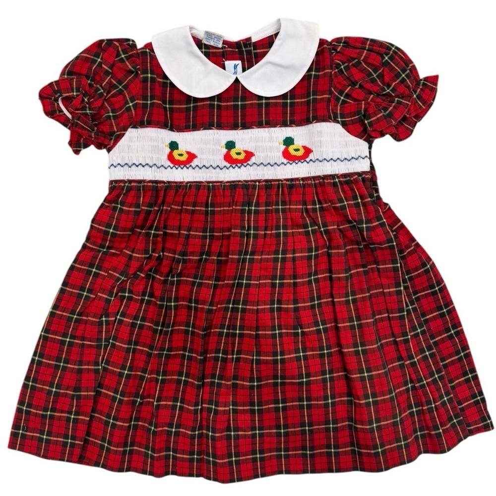 Silly Goose Handsmocked Plaid Duck Girl’s Toddler Dress Autumn Smocked
